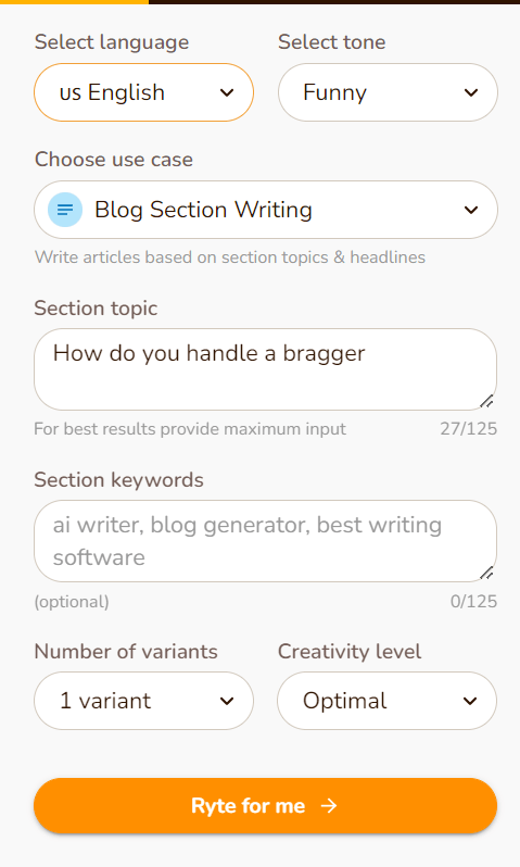 Image: screenshot of Rytr an AI generator that helps you write various things.