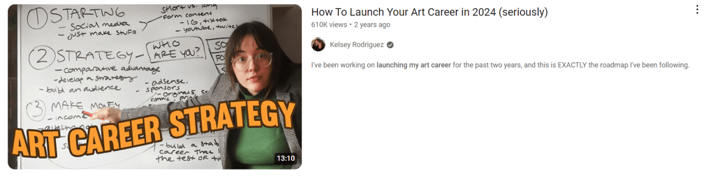 Image shows a YouTube search, pulling up a video I was recommended after looking for videos on painting techniques